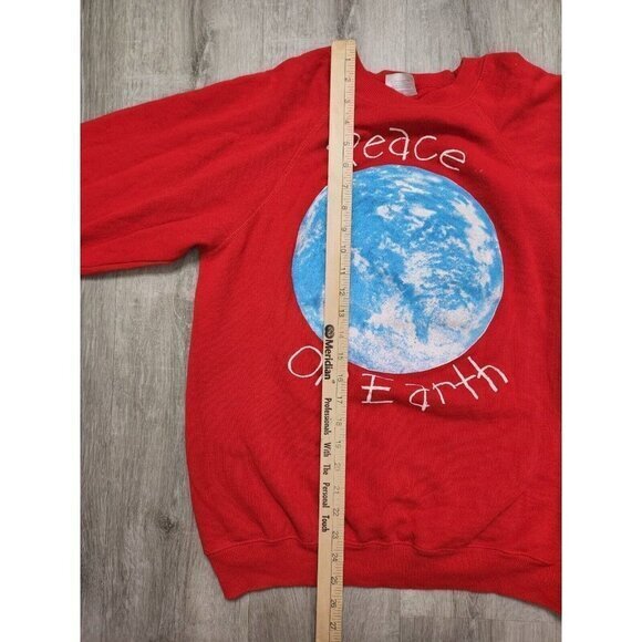 Vintage 1980s Peace on Earth Sweatshirt Nature Free Spirit Red Mens Medium - Picture 7 of 7